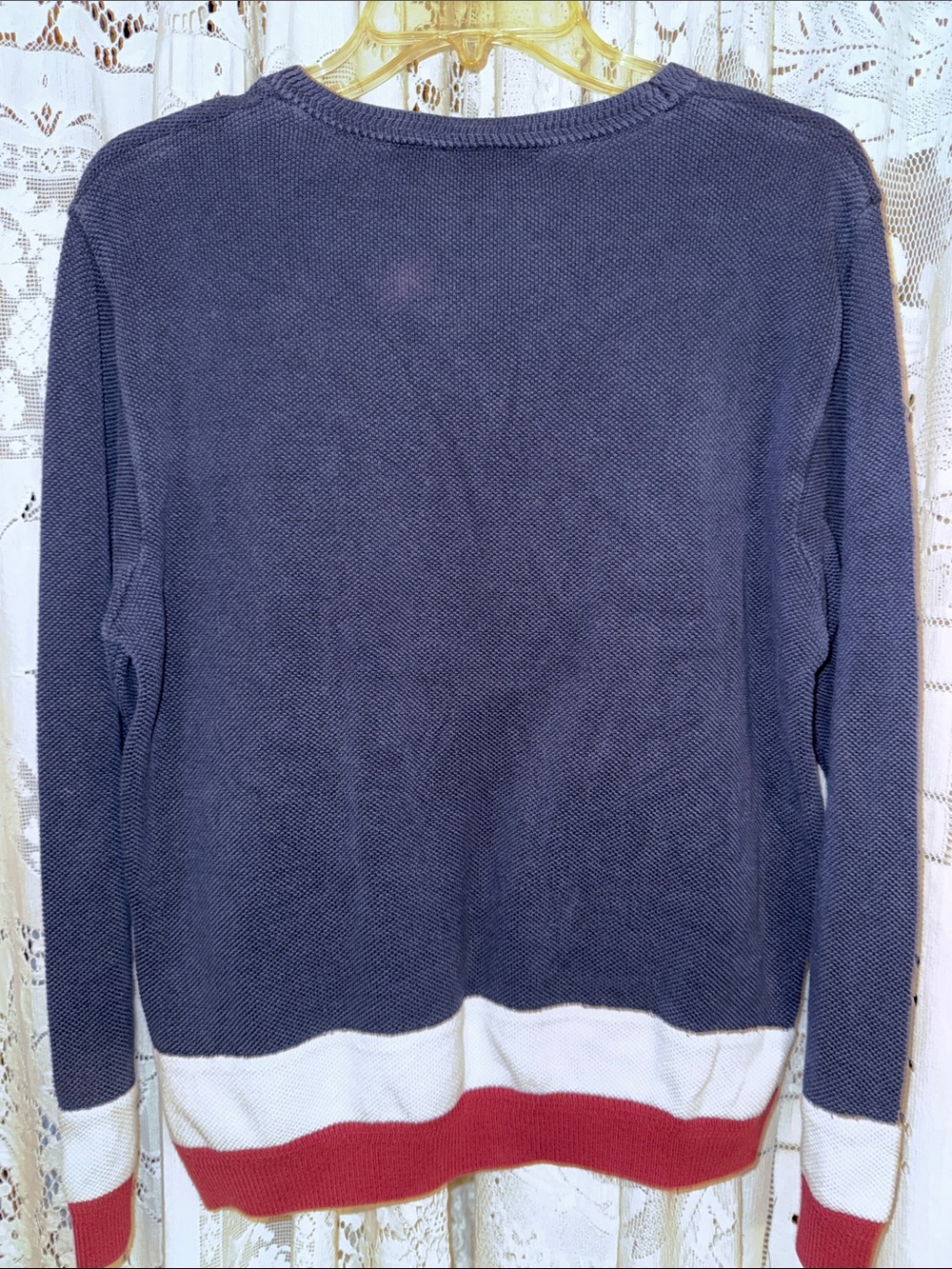 Lacoste Navy Sweater with White and Red Hem - Picture 4 of 4